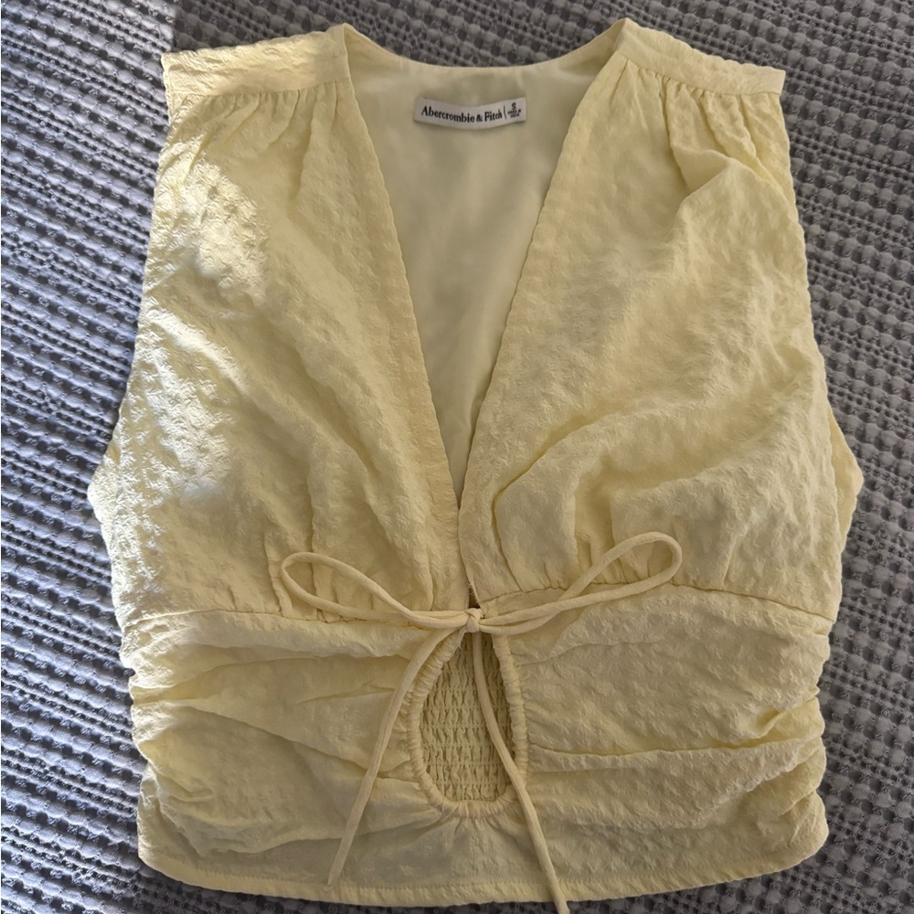 Abercrombie Yellow Textured Tie Front Top